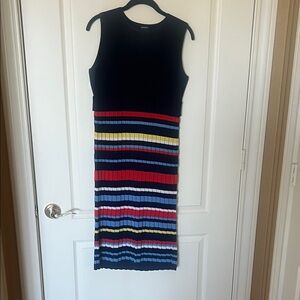 Worth Black Sleeveless Dress with Multicolor Striped Skirt